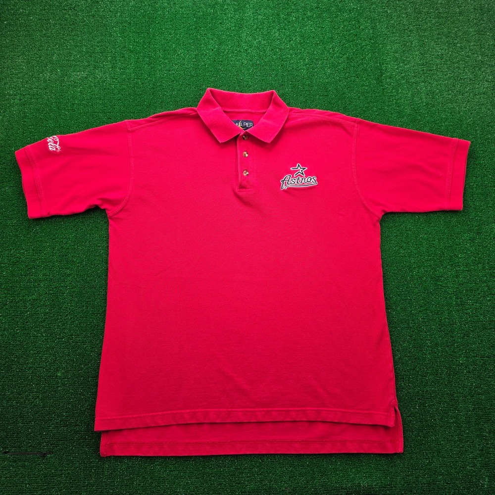 Houston Astros Polo Shirt Mens Large‎ Red Embroidered Coca Cola Y2K MLB Baseball